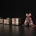 Plaid Pattern Gift Boxes with Elegant Bows and Reflection on Black Surface 3d model