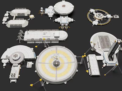 Futuristic Scenic Components With Circular Platforms Structural Modules And Connecting Elements 3d model