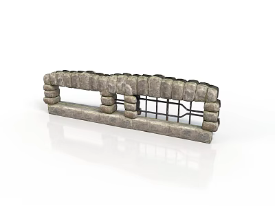Rustic Stone Bench Furniture With Layered Stone Frame And Metal Grid Design 3d model