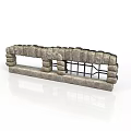 Rustic Stone Bench Furniture With Layered Stone Frame And Metal Grid Design