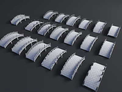 Multiple Landscape Bridges With Diverse Arch And Step Design Styles 3d model