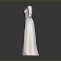 Elegant White Long Dress With Three Quarter Sleeves Square Neckline And Red Bow Decoration