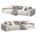 Modern Beige Sectional Sofa With Soft Cushions And Knit Throw Blanket 3d model