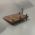 Wooden Bridge Platform With Wooden Planks And Post Supports And Human Figure
