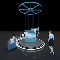 Industrial Equipment Display Platform With Wind Turbine Models And Female Observer