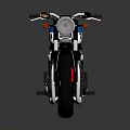 Triumph Vintage Motorcycle In Blue And White With Black Seat Round Headlight And Red Brake Caliper