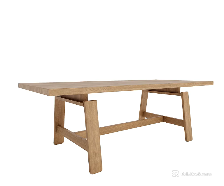 Minimalist Oak Wood Dining Table With Simple Design And Unique Leg Structure 3d model