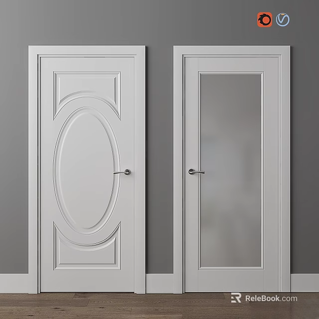 White Hinged Doors With Carved Panel And Glass Insert For Home Interior 3d model