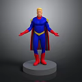 3D Superhero Character Model With Blue Costume Red Cape Yellow Belt And Red Boots
