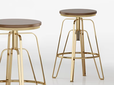 Modern Bar Stools With Golden Metal Frame And Round Brown Seat Design 3d model