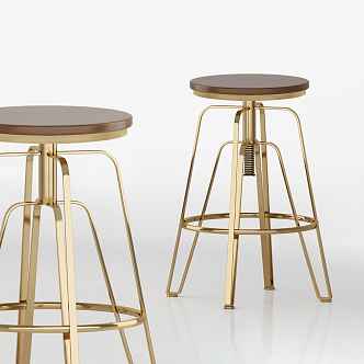 Modern Bar Stool Golden Bench 3d model