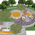 Modern Children's Play Area With Curved Slide Colorful Ground And Surrounding Green Trees