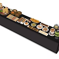 Buffet Dining Table Topped With Assorted Cheeses Fruits Pastries Meats And Vegetables 3d model