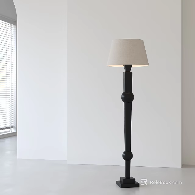 Modern Black Floor Lamp With Round Decorative Knobs And Light Shade In Minimalist Interior 3d model