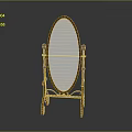 Oval Floor Mirror With Golden Decorative Metal Stand And Portable Wheels For Home Living