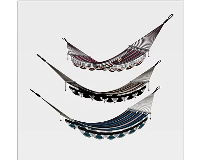 Three Colorful Striped Hammocks with Woven Design for Outdoor Relaxation 3d model