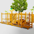 Wooden Climbing Playground Structure For Children With Colorful Holds And Trees