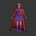 Game Movie Character with Red Cloak Purple Dress Purple Stockings and Black Hair
