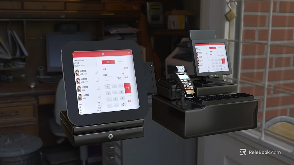 Modern Commercial Dual Screen POS Equipment With Integrated Keyboard And Receipt Printer For Retail Stores 3d model 