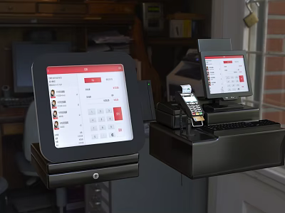 Modern Commercial Dual Screen POS Equipment With Integrated Keyboard And Receipt Printer For Retail Stores 3d model