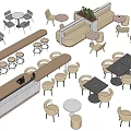 Modern Dining Table Sets With Round Tables Chairs Bar Counter And Green Plant