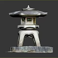 Japanese Traditional Stone Lantern With Multi Tiered Structure And Pagoda Roof