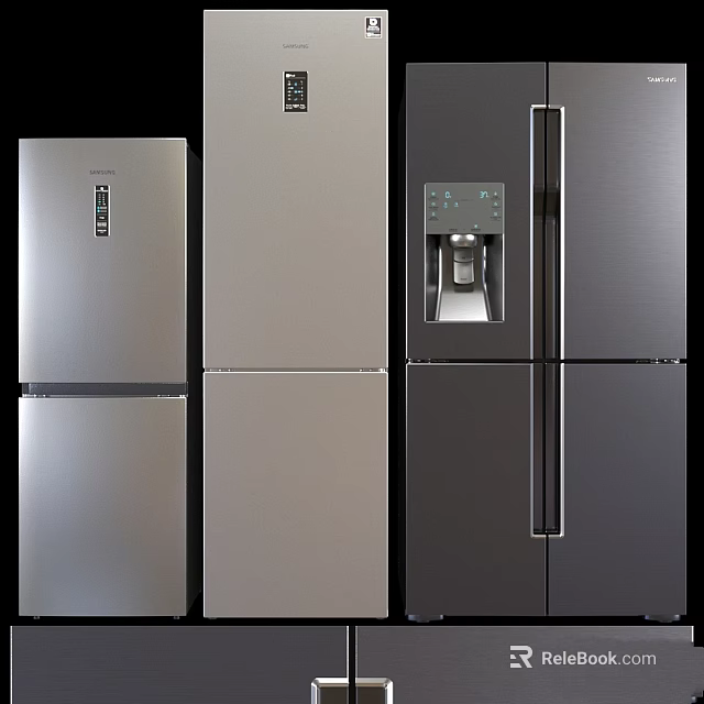 Modern Refrigerator Models With Various Styles Colors And Water Dispenser Feature 3d model