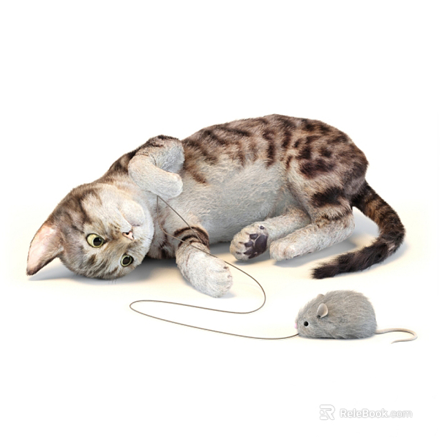 The picture mainly shows a cat and a mouse, with no reptiles present. It is impossible to generate a title with reptiles as the main subject based on the key information of the picture. 3d model 