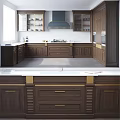 Modern Kitchen Design With Dark Brown Wooden Cabinets Gold Hardware And White Countertop