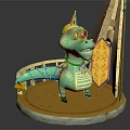 Cartoon Dinosaur Themed Children's Furniture With Green Body Golden Crown And Round Base