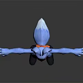 Blue Cartoon Fox Character with Big Ears Red Scarf Black Eye Patch and Arms Outstretched
