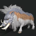 3D Rendered Fantasy Wild Boar With Gray Brown Fur And Long Tusks