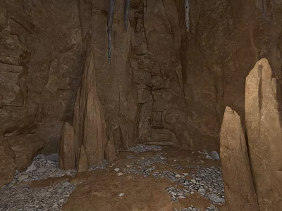 Natural Cave Interior Featuring Stalactites Stalagmites Rock Walls And Rocky Ground 3d model