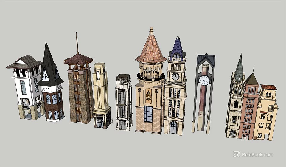 Various Architectural Tower Models With Spires Clock Towers And Diverse Designs 3d model 