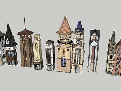 Various Architectural Tower Models With Spires Clock Towers And Diverse Designs 3d model
