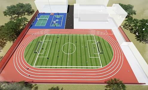 modern football field school playground basketball court track badminton court 3d model