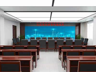 Modern Conference Room Interior Design With Large LED Screen Meeting Tables And Chairs 3d model