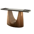 Modern Rectangular Dining Table With Copper Curved Base And Sleek Gray Top 3d model
