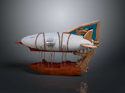 Steampunk Spacecraft Model Featuring Wooden Base Airship Design And Metal Details 3d model