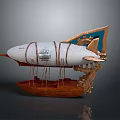 Steampunk Spacecraft Model Featuring Wooden Base Airship Design And Metal Details