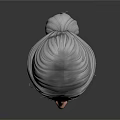 Woman with Gray Hair Updo Red Earrings Purple Turtleneck and Red Necklace 3D Portrait