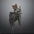 3D Armor Clad Character Model With Cat Ears Sword And Shield