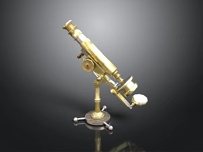 Vintage Brass Microscope With Adjustable Stand Round Base And Focus Knob 3d model
