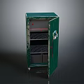 Vintage Green Metal Storage Cabinet With Open Door And Multiple Grid Shelves
