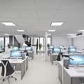 Modern Public Office Space With Workstations Computers Office Chairs And Large Windows 3d model