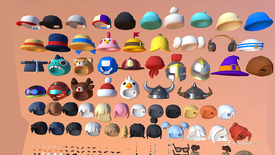 Assorted Hats Collection Featuring Multiple Styles Designs And Colors For All 3d model 