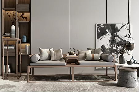New Chinese-style Lohan Bed Lohan Bed Sofa Set 3d model