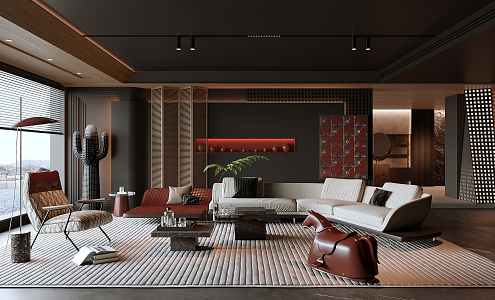 Modern Living Room Dark Living Room 3d model