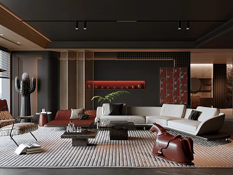 Modern Living Room Dark Living Room 3d model