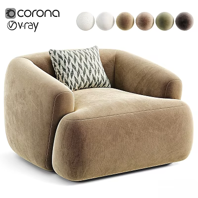 Beige Accent Chair With Geometric Pattern Pillow And Multiple Color Options 3d model